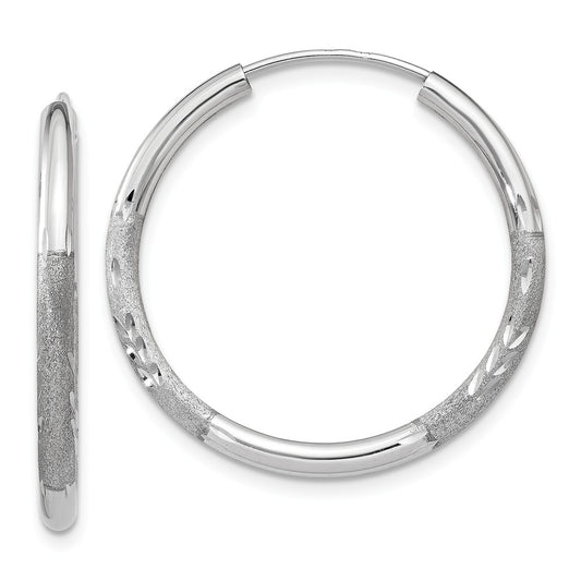 Million Charms 14k White Gold 2mm Diamond-cut Endless Hoop Earrings, 21mm x 21mm