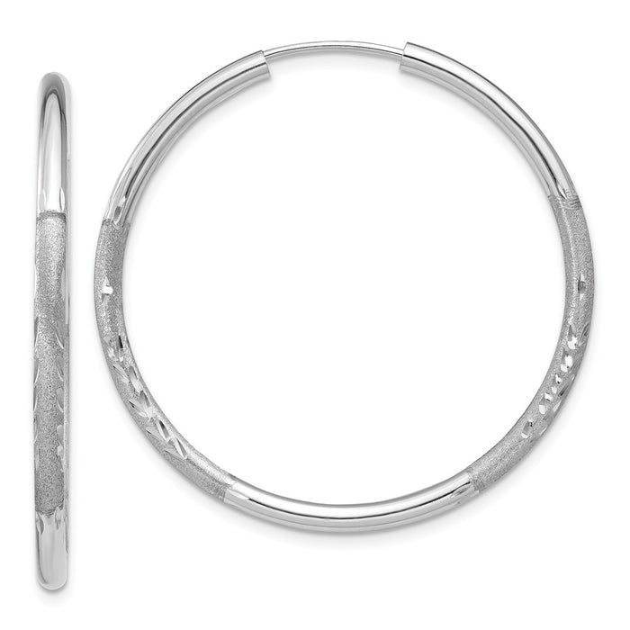 Million Charms 14k White Gold 2mm Diamond-cut Endless Hoop Earrings, 30mm x 30mm