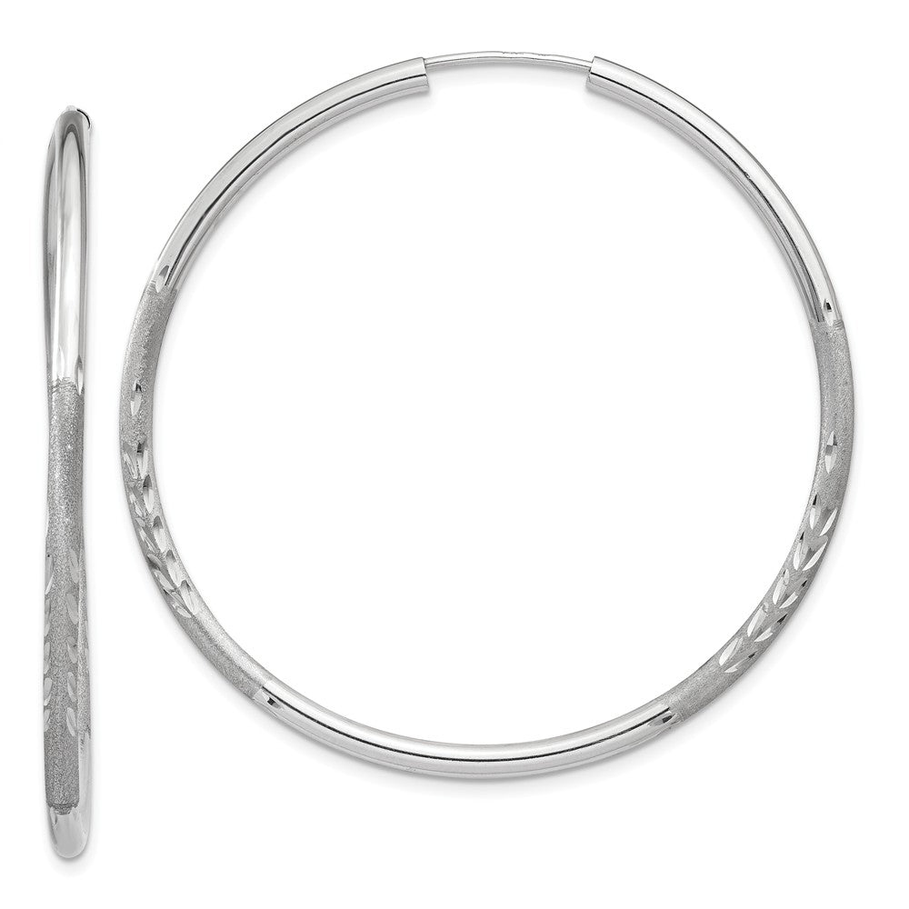 Million Charms 14k White Gold 2mm Diamond-cut Endless Hoop Earrings, 42mm x 42mm