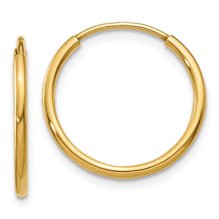 Million Charms 14k Yellow Gold 1.25mm Endless Hoop Earring, 16mm x 16mm