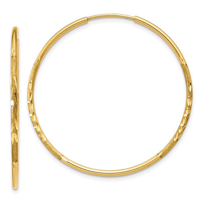 Million Charms 14k Yellow Gold 1.25mm Diamond-cut Endless Hoop Earring, 30mm x 30mm