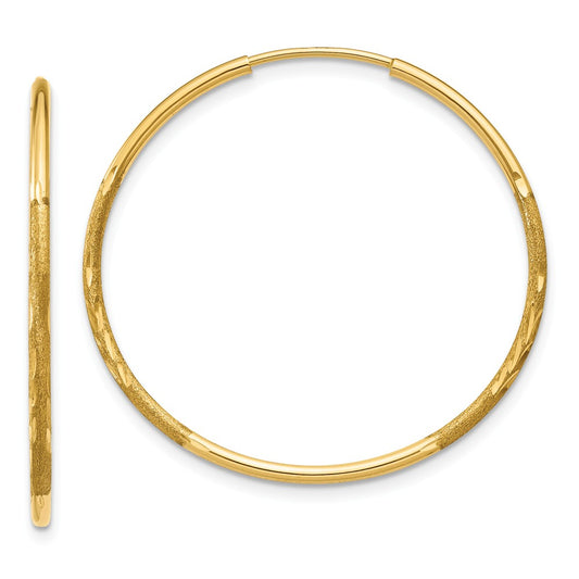 Million Charms 14k Yellow Gold 1.25mm Diamond-cut Endless Hoop Earring, 26mm x 26mm