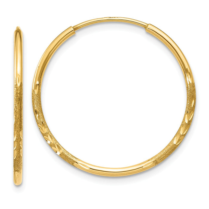 Million Charms 14k Yellow Gold 1.25mm Diamond-cut Endless Hoop Earring, 21mm x 21mm
