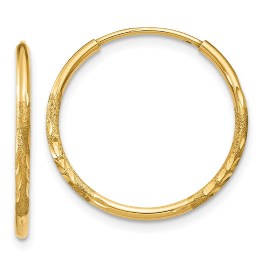 Million Charms 14k Yellow Gold 1.25mm Diamond-cut Endless Hoop Earring, 17mm x 17mm