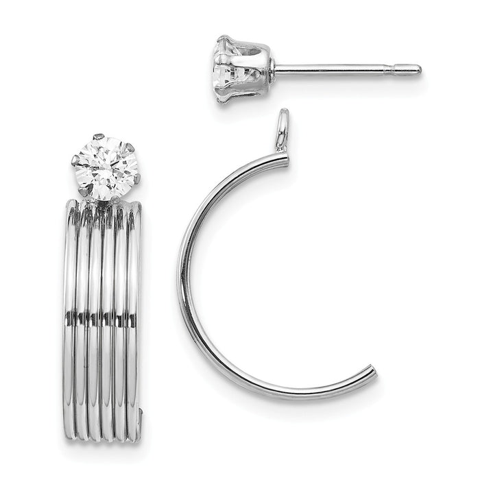 Million Charms 14K White Gold Polished with Cubic Zirconia ( CZ ) Stud Earring Jackets, 16mm x 8mm