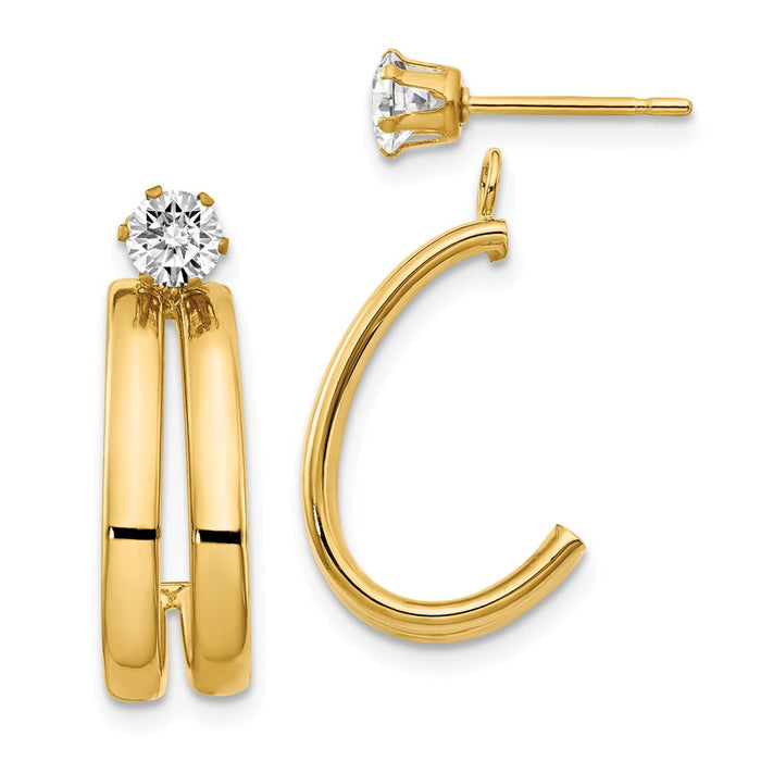 Million Charms 14k Yellow Gold Yellow Gold Polished with Cubic Zirconia ( CZ ) Stud Earring Jackets, 18mm x 9mm