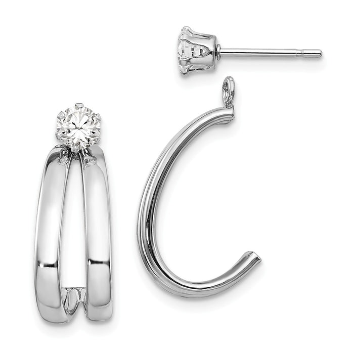 Million Charms 14K White Gold Polished with Cubic Zirconia ( CZ ) Stud Earring Jackets, 18mm x 9mm