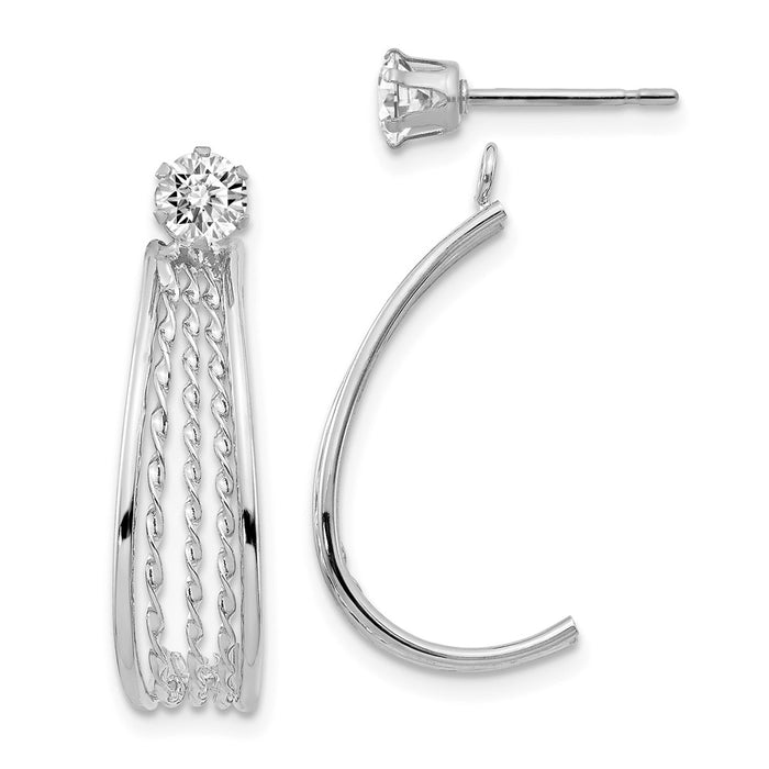 Million Charms 14K White Gold J Hoop Polished with Cubic Zirconia ( CZ ) Stud Earrings, 21mm x 8mm