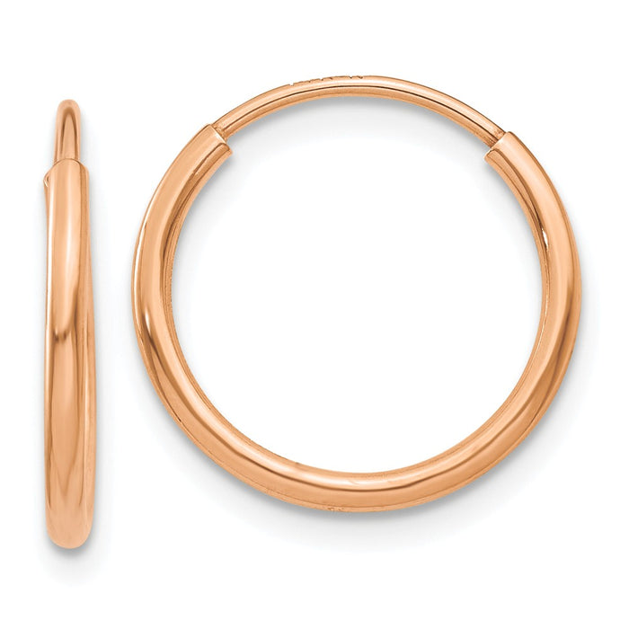 Million Charms 14k Rose Gold 1.2mm Polished Endless Hoop Earrings, 13.5mm x 13.8mm