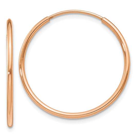 Million Charms 14k Rose Gold 1.2mm Polished Endless Hoop Earrings, 22mm x 22.25mm