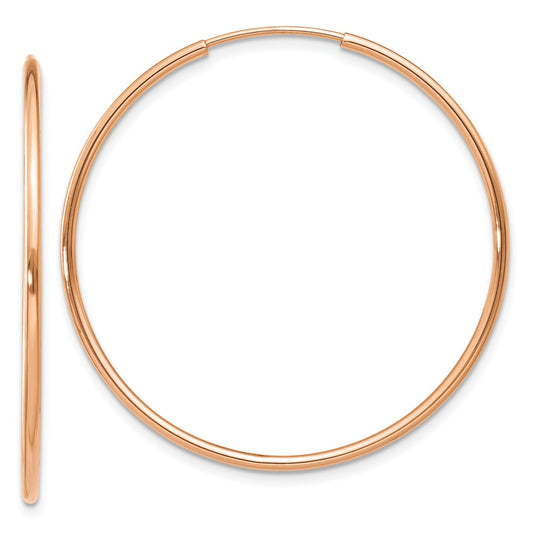 Million Charms 14k Rose Gold 1.2mm Polished Endless Hoop Earrings, 34.15mm x 34mm