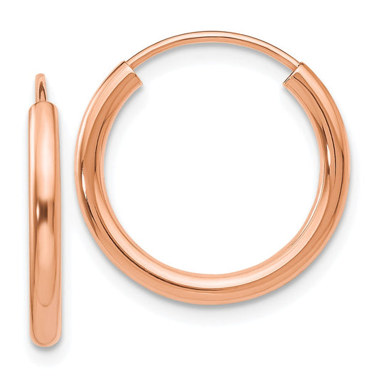 Million Charms 14k Rose Gold Polished Round Endless 2mm Hoop Earrings, 17mm x 17.25mm