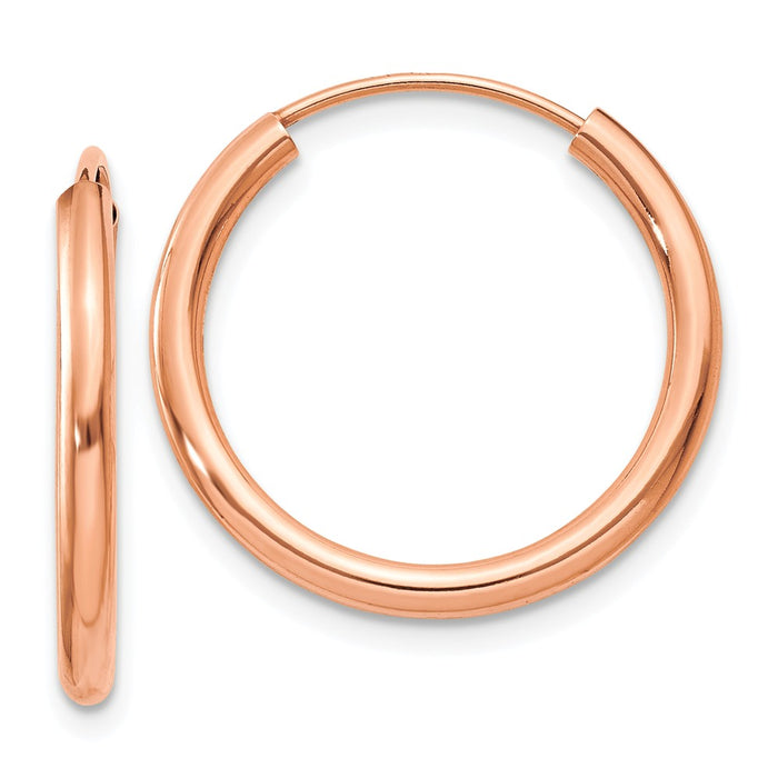 Million Charms 14k Rose Gold Polished Round Endless 2mm Hoop Earrings, 19.15mm x 19.75mm