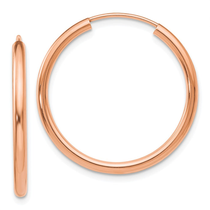 Million Charms 14k Rose Gold Polished Round Endless 2mm Hoop Earrings, 24.9mm x 25mm