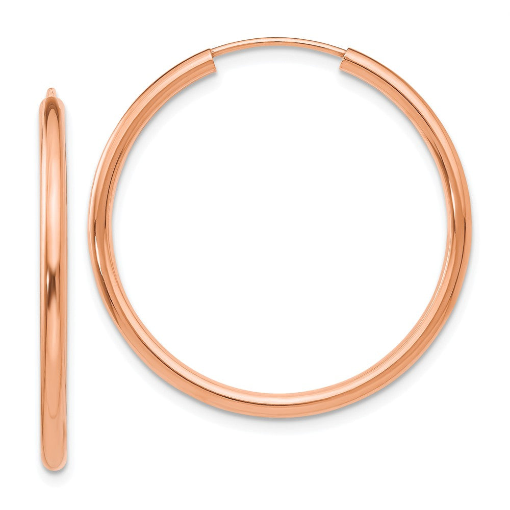 Million Charms 14k Rose Gold Polished Round Endless 2mm Hoop Earrings, 29.5mm x 29.8mm