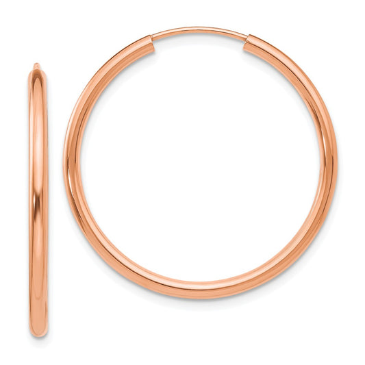 Million Charms 14k Rose Gold Polished Round Endless 2mm Hoop Earrings, 29.5mm x 29.8mm