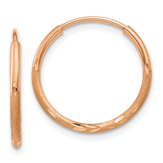 Million Charms 14k Rose Gold 1.25mm Diamond-cut Endless Hoop Earring, 15.5mm x 15.75mm
