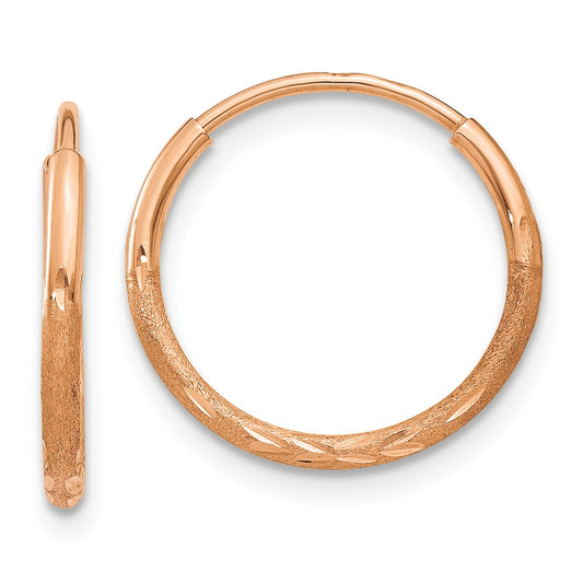 Million Charms 14k Rose Gold 1.25mm Diamond-cut Endless Hoop Earring, 14mm x 14.5mm