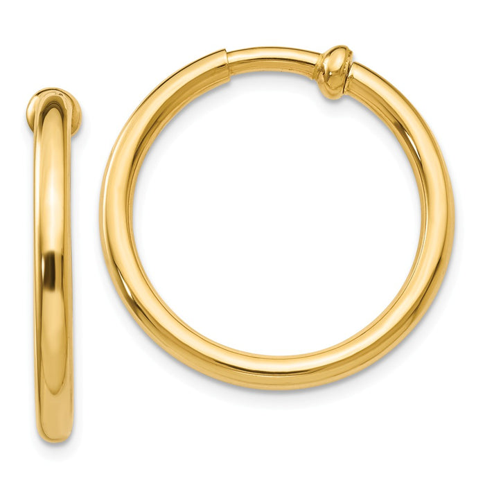 Million Charms 14k Yellow Gold Non-Pierced Hoops Earrings, 20mm x 2.5mm