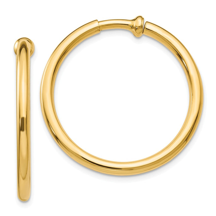 Million Charms 14k Yellow Gold Non-Pierced Hoops Earrings, 25mm x 2.5mm