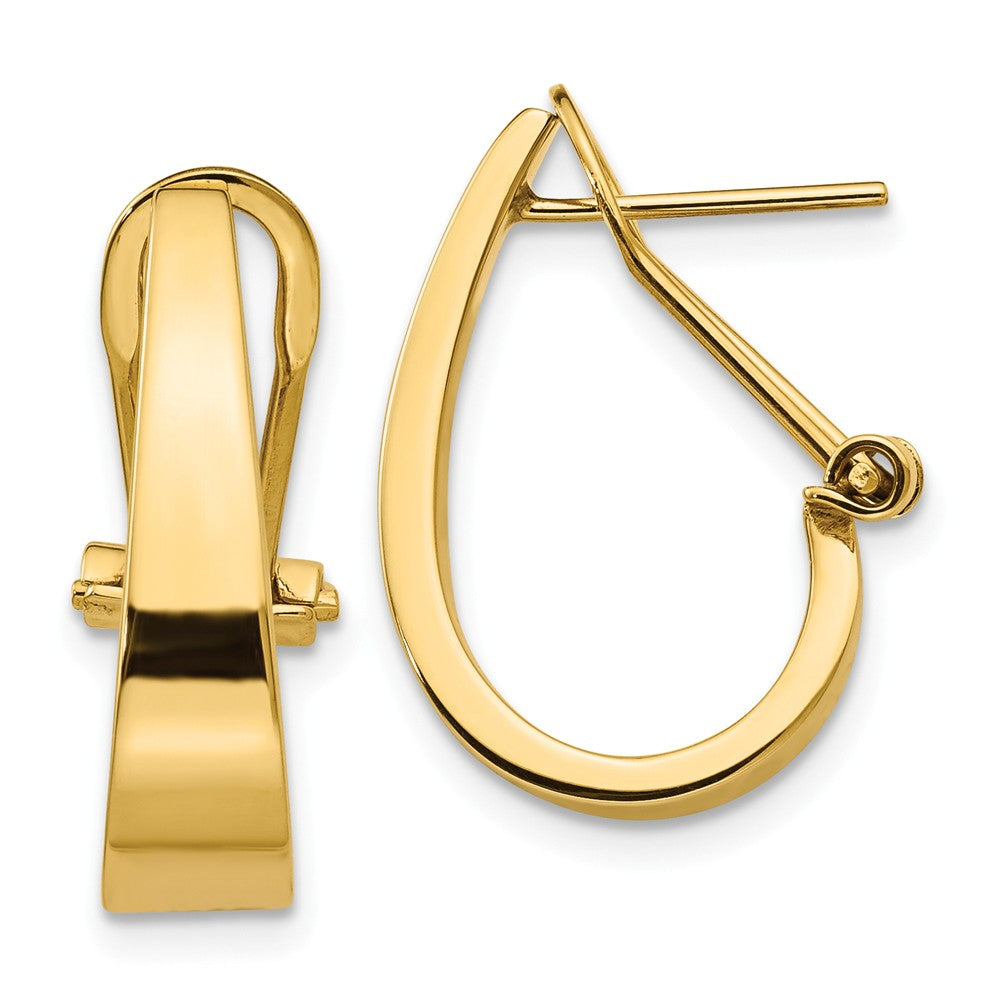 Million Charms 14k Yellow Gold Polished J-Hoop Omega Back Post Earrings, 18mm x 5mm