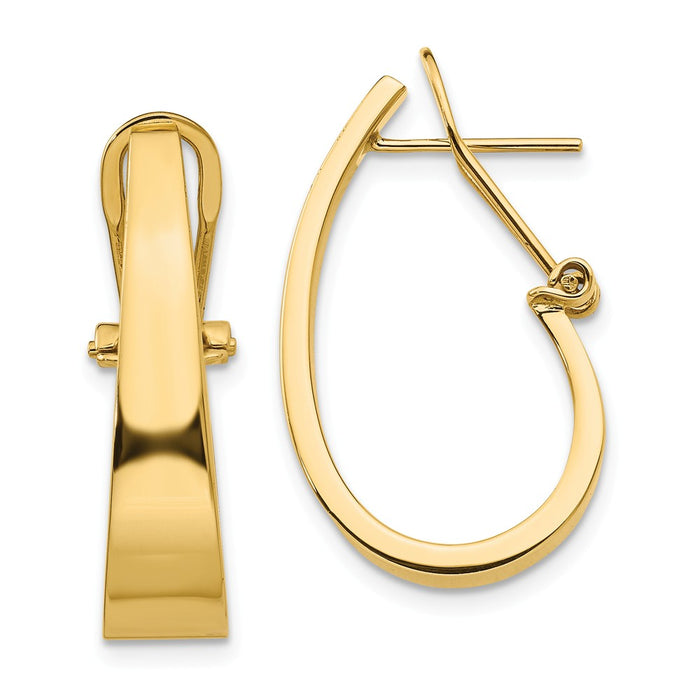 Million Charms 14k Yellow Gold Polished J-Hoop Click-in Back Post Earrings, 22mm x 6mm