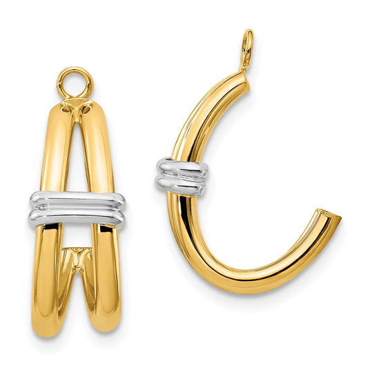Million Charms 14k Two-tone Polished Double J-Hoop Earring Jackets, 21mm x 12mm