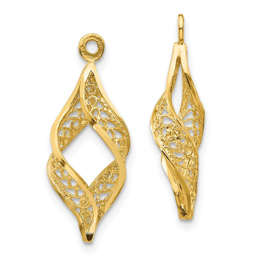 Million Charms 14k Yellow Gold Polished Filigree Swirl Earring Jackets, 24mm x 8mm