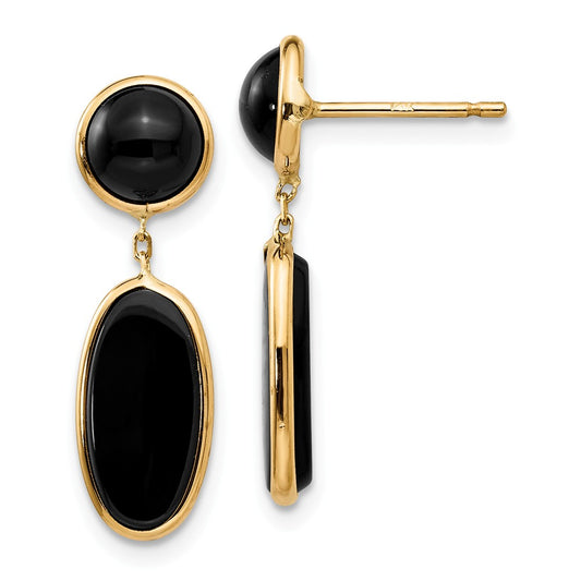 Million Charms 14k Yellow Gold Onyx Oval Dangle Post Earrings, 25mm x 6mm