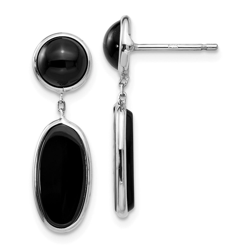 Million Charms 14k White Gold Onyx Oval Dangle Post Earrings, 25mm x 6mm
