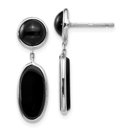 Million Charms 14k White Gold Onyx Oval Dangle Post Earrings, 25mm x 6mm
