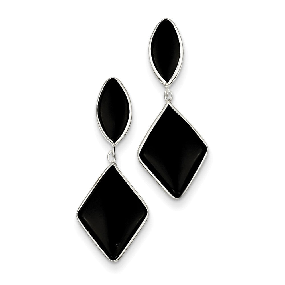 Million Charms 14k White Gold Onyx Dangle Post Earrings, 32mm x 11mm