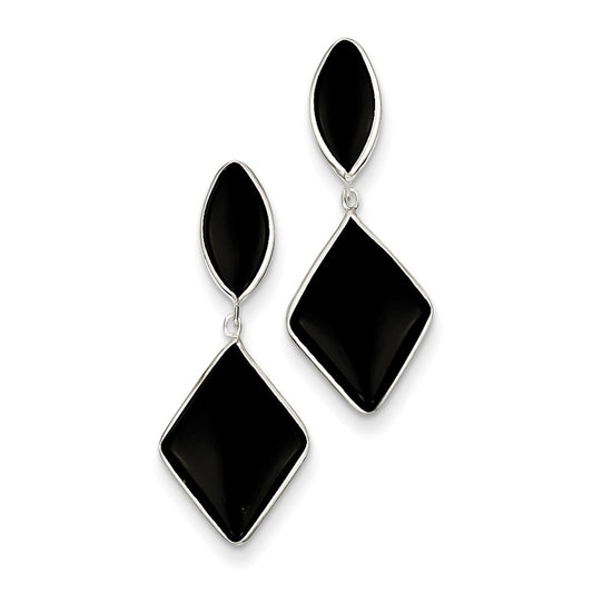 Million Charms 14k White Gold Onyx Dangle Post Earrings, 32mm x 11mm