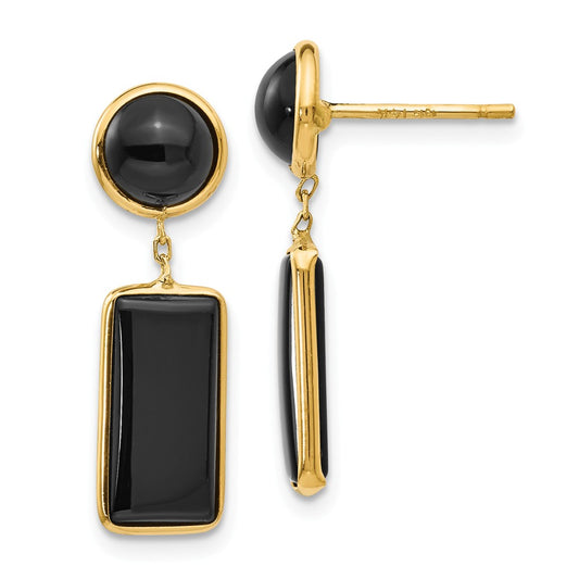 Million Charms 14k Yellow Gold Onyx Rectangle Dangle Post Earrings, 25mm x 7mm