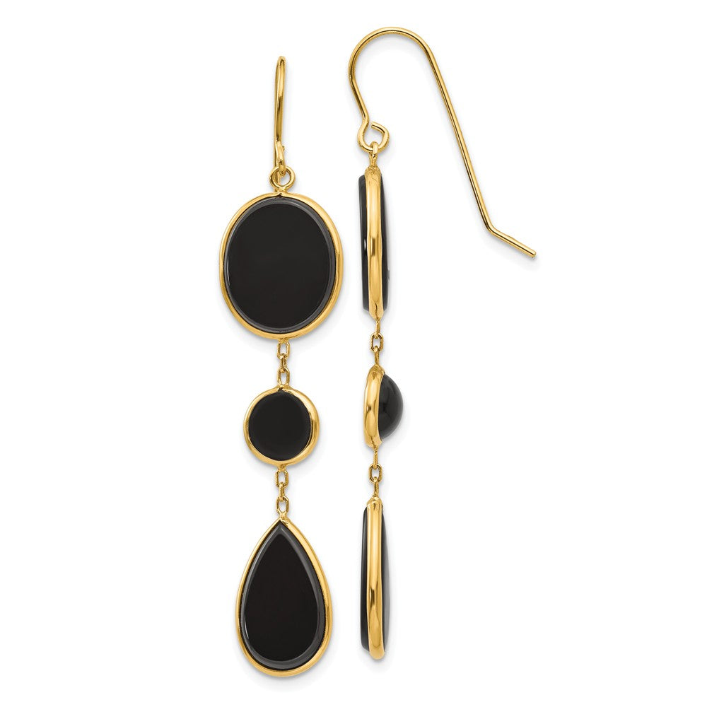 Million Charms 14k Yellow Gold Onyx Geometric Dangle Earrings, 53mm x 10mm