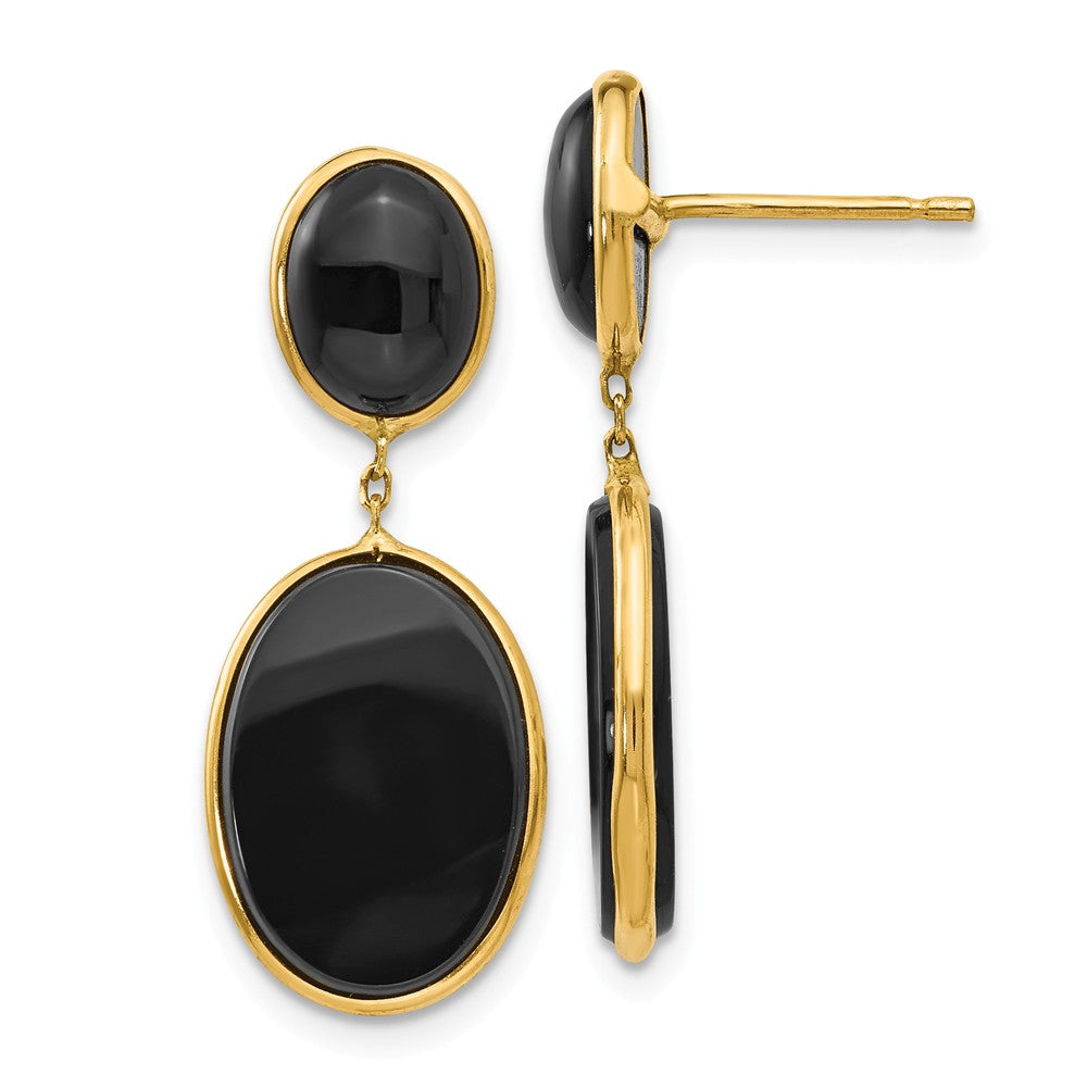 Million Charms 14k Yellow Gold Onyx Oval Dangle Earrings, 31mm x 11mm