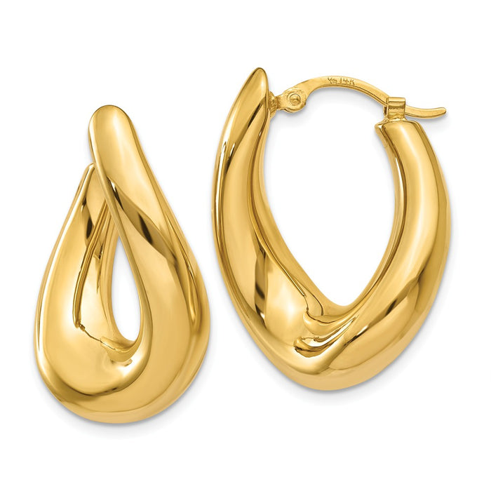 Million Charms 14k Yellow Gold Twisted Oval Hoop Earrings, 23mm x 9mm