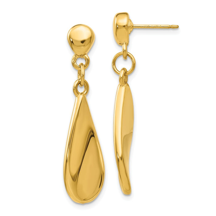 Million Charms 14k Yellow Gold Tear Drop Dangle Post Earrings, 36mm x 9mm