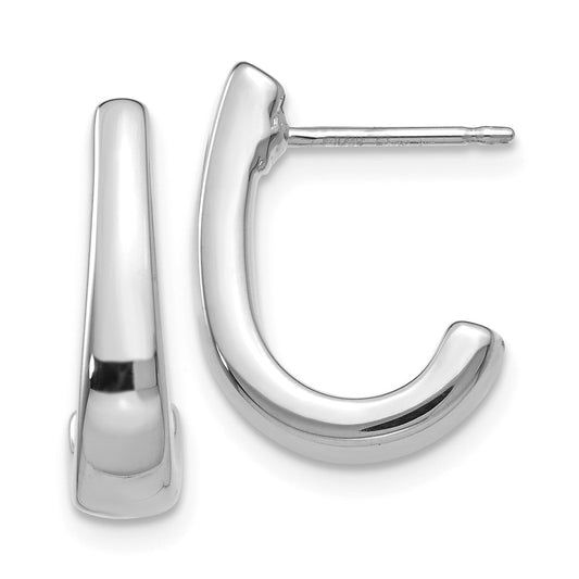 Million Charms 14k White Gold Polished J Hoop Post Earrings, 17mm x 4mm