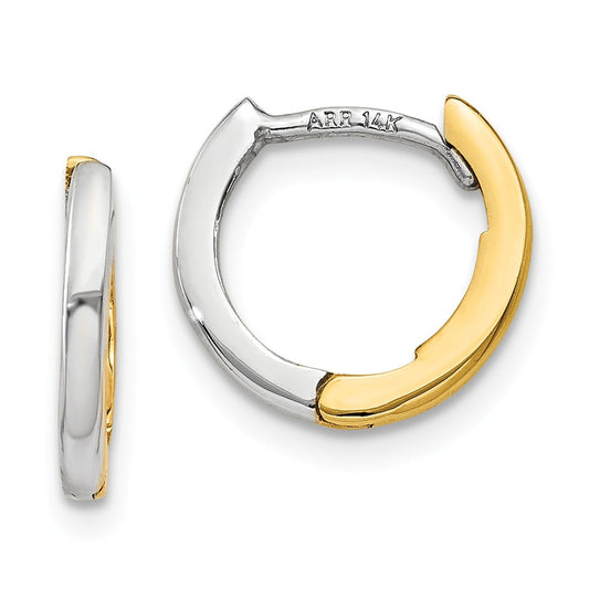 Million Charms 14k Two-tone Mini 1.35mm Hinged Hoop Earrings, 7mm x 1.5mm