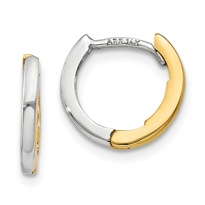 Million Charms 14k Two-tone Mini 1.35mm Hinged Hoop Earrings, 7mm x 1.5mm