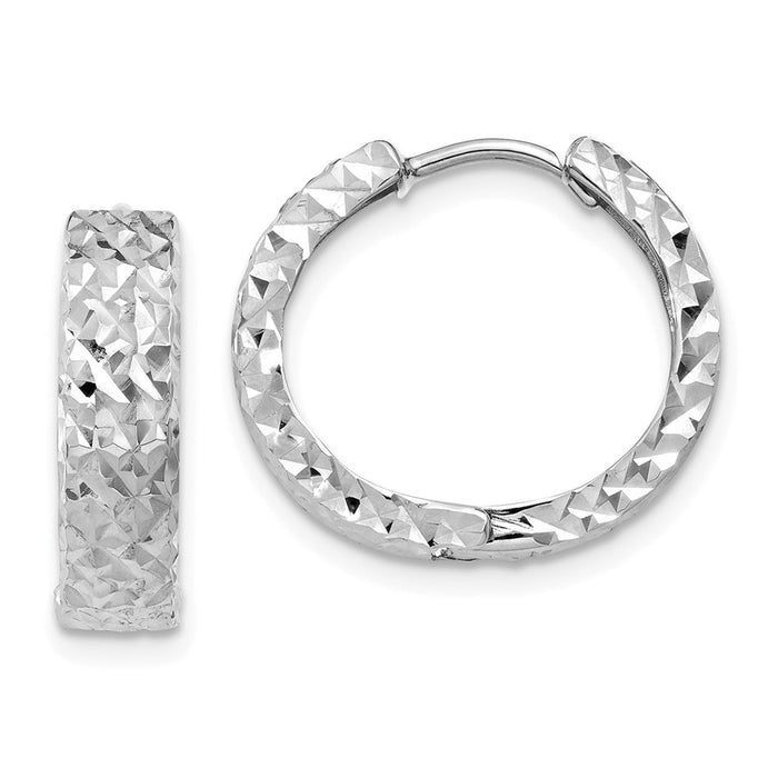 Million Charms 14k White Gold Diamond-cut Hinged Hoop Earrings, 12mm x 4mm