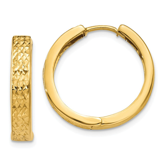 Million Charms 14k Yellow Gold Diamond-cut Hinged Hoop Earrings, 15mm x 3.5mm