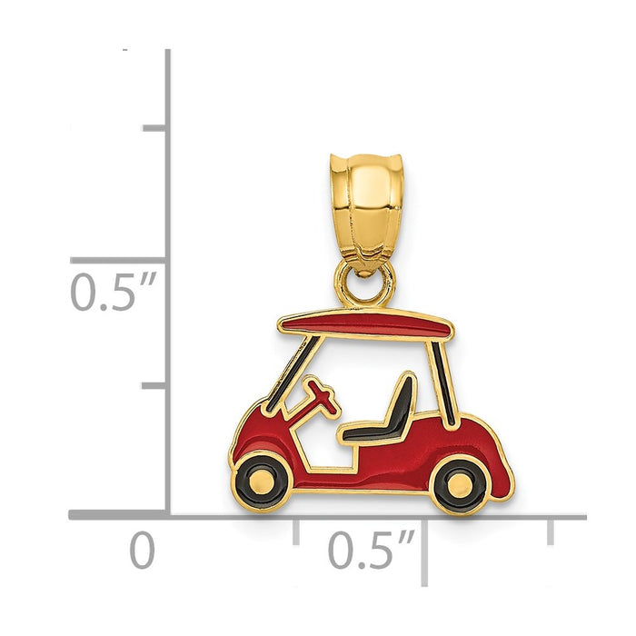 Million Charms 14K Yellow Gold Themed Enameled Sports Golf Cart Charm