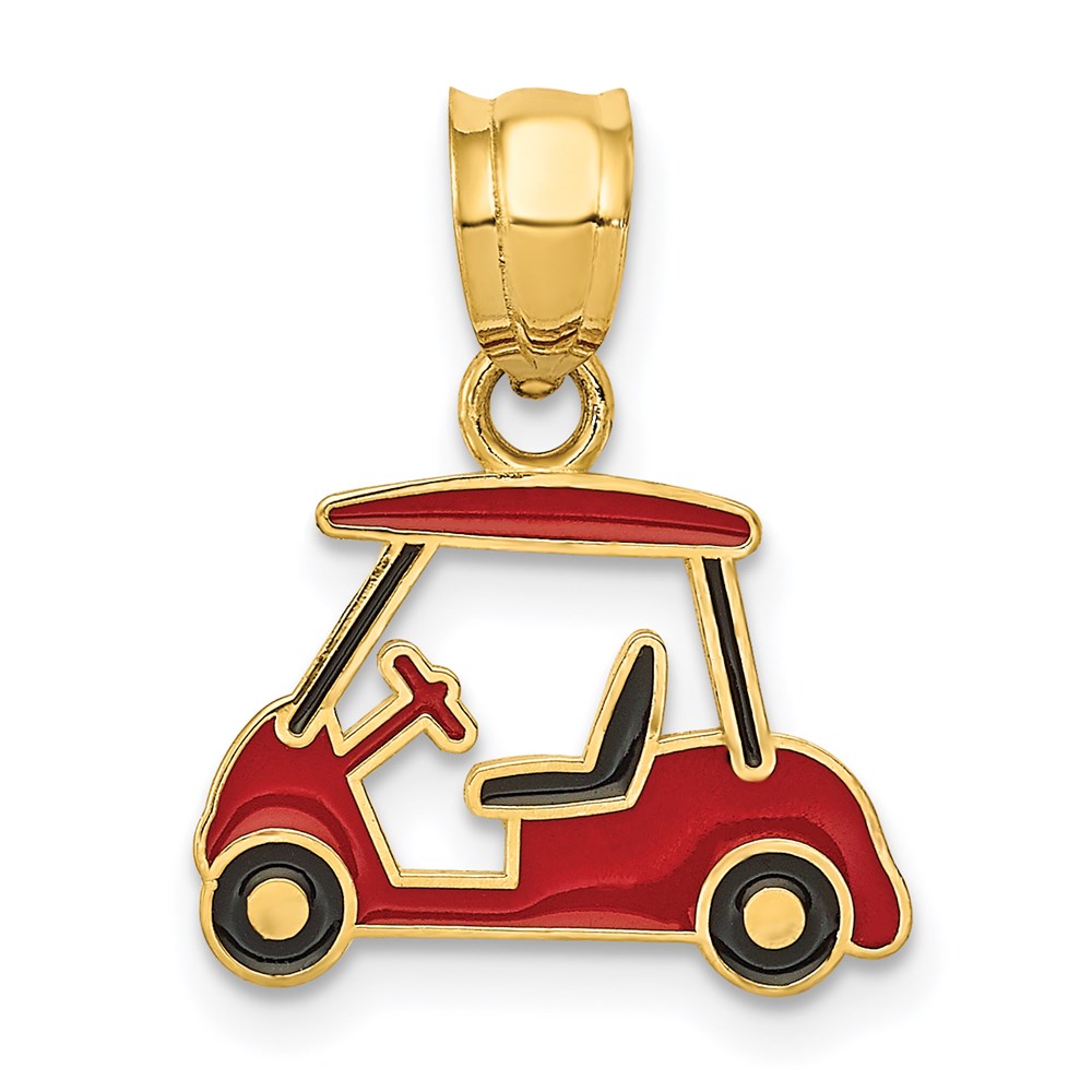 Million Charms 14K Yellow Gold Themed Enameled Sports Golf Cart Charm