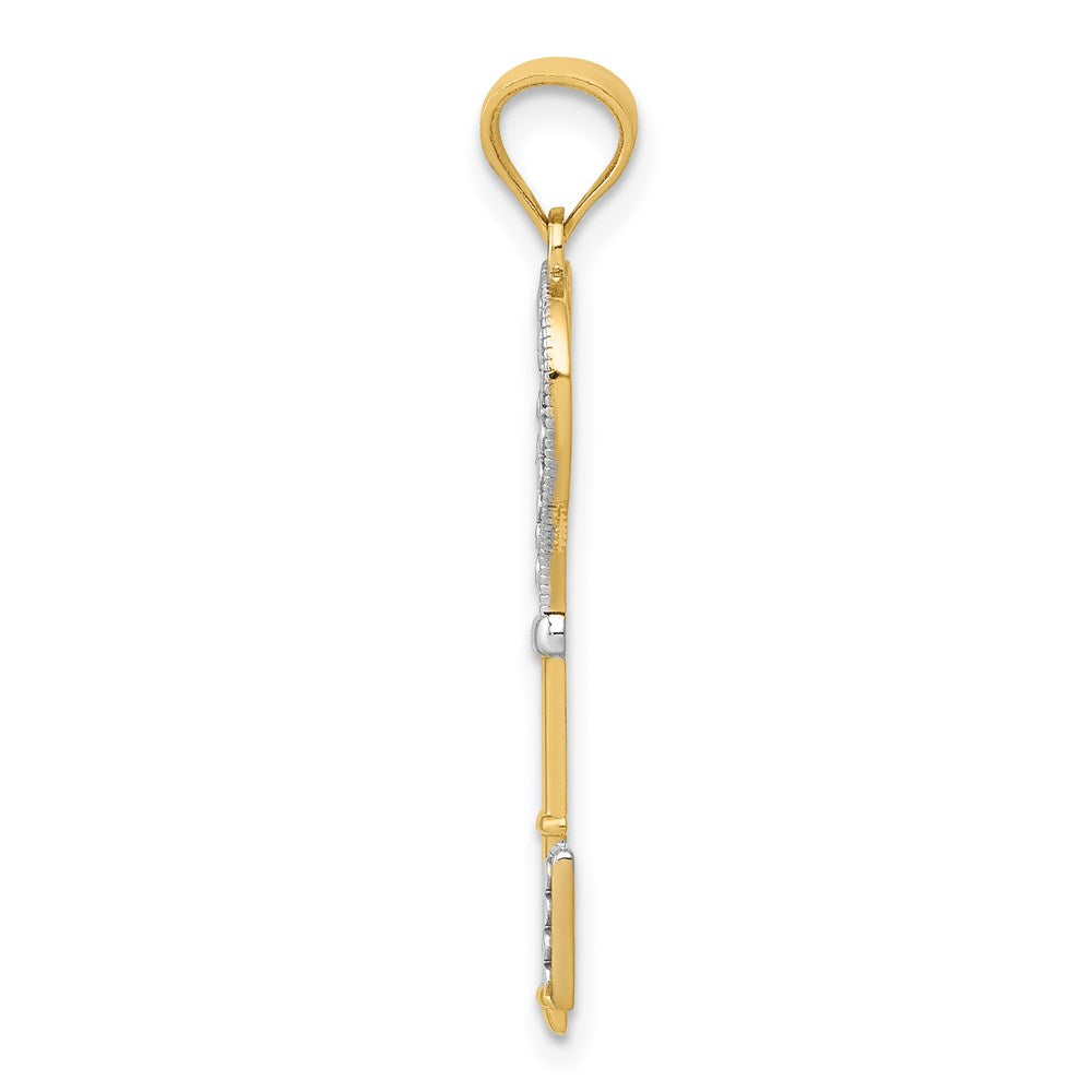 Million Charms 14K Yellow Gold Themed With Rhodium-plated Polished Heart Key Charm