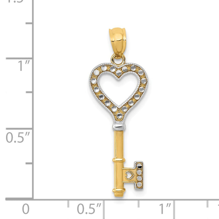 Million Charms 14K Yellow Gold Themed With Rhodium-plated Polished Heart Key Charm