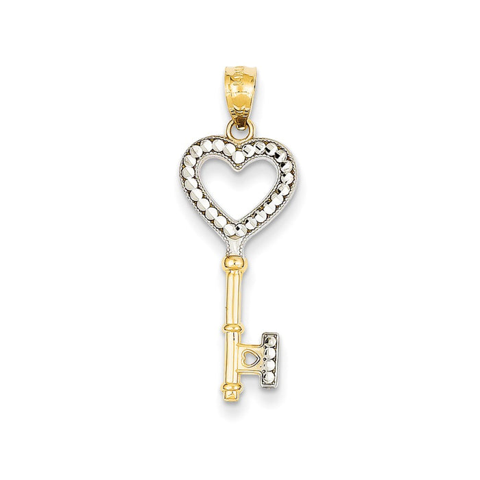 Million Charms 14K Yellow Gold Themed With Rhodium-plated Polished Heart Key Charm