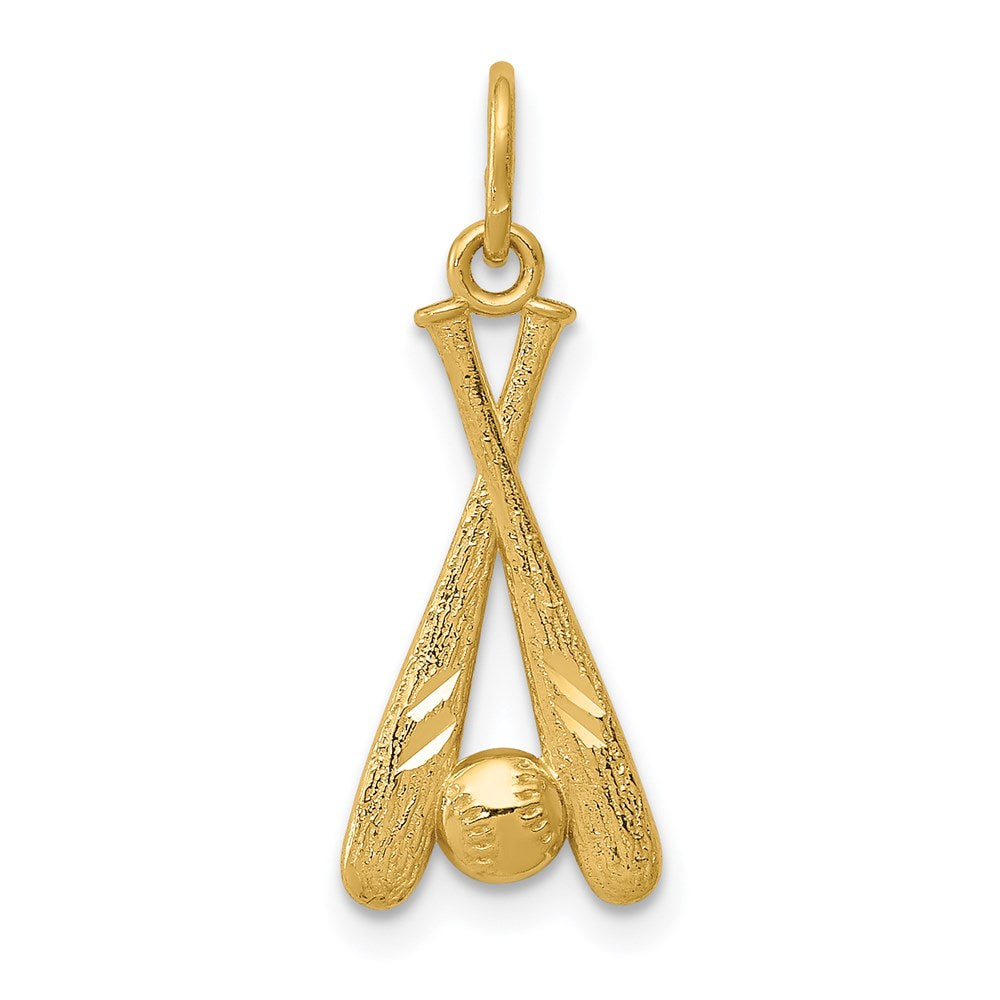 Million Charms 14K Yellow Gold Themed Sports Baseball Bats & Ball Pendant