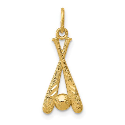 Million Charms 14K Yellow Gold Themed Sports Baseball Bats & Ball Pendant
